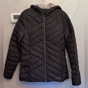 Eddie Bauer dark Grey lightweight down jacket hooded Women's TM